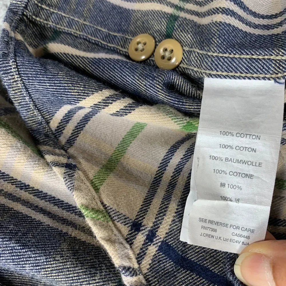 J. Crew Shirt Mens Large Beige Black Flannel Plaid‎ Button Up Midweight Pockets